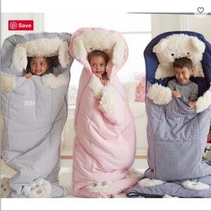 NWOT Pottery Barn Kids Teddy Bear Faux-Fur Sleeping Bag Embroidered Riley